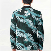 Puakenikeni Maile Lei Blazer Frangipani Turquoise Tropical Leaves