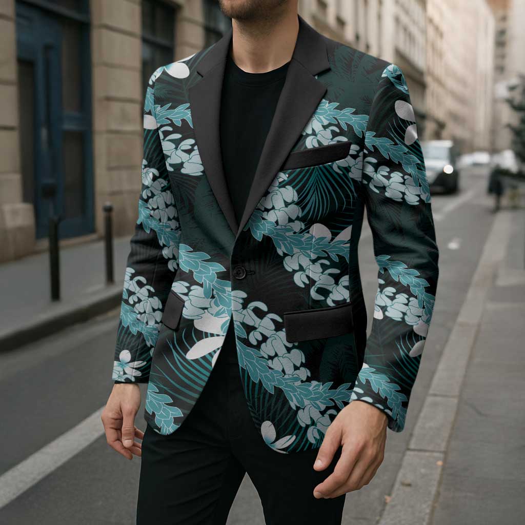 Puakenikeni Maile Lei Blazer Frangipani Turquoise Tropical Leaves