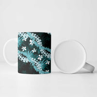 Puakenikeni Maile Lei Ceramic Mug Frangipani Turquoise Tropical Leaves