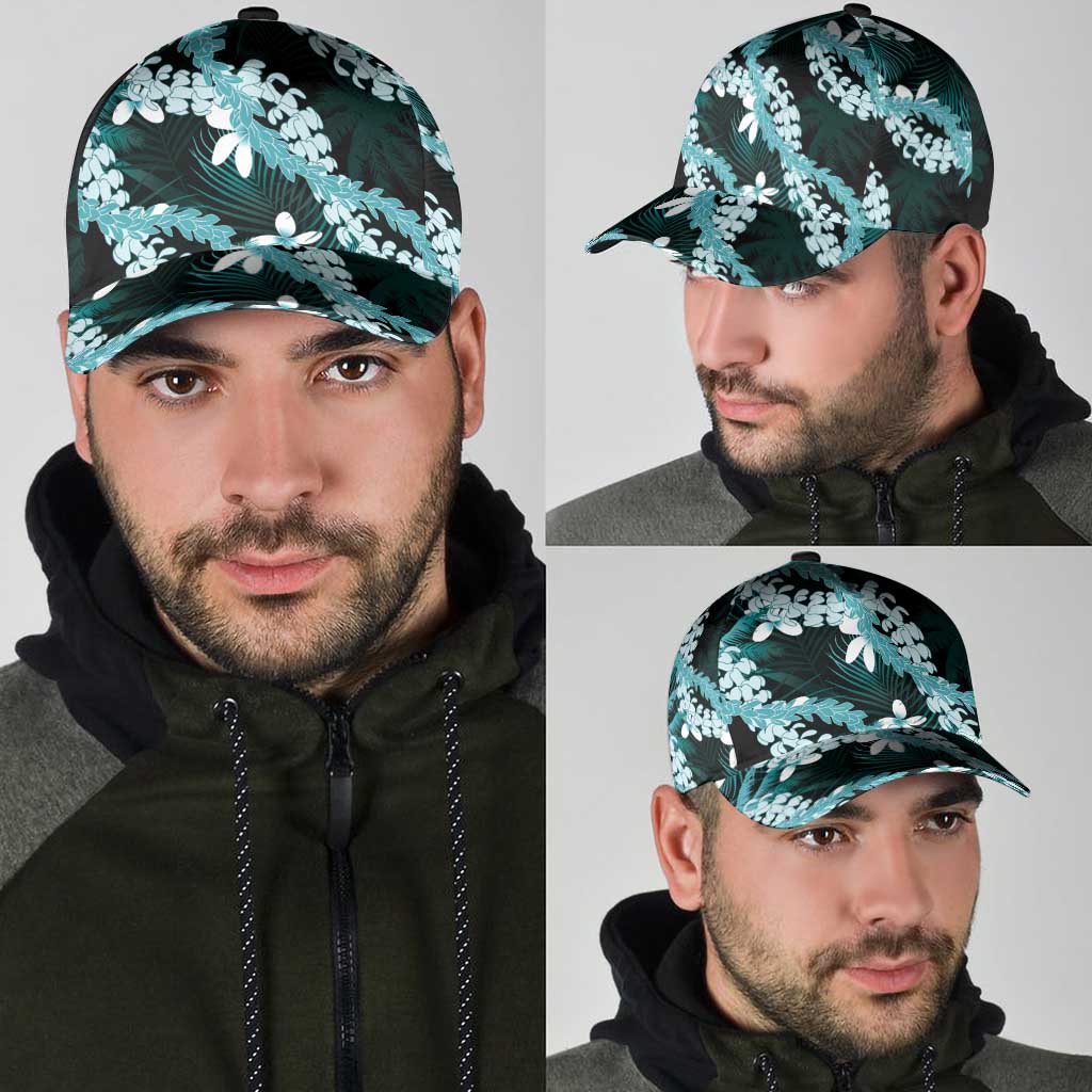 Puakenikeni Maile Lei Classic Cap Frangipani Turquoise Tropical Leaves