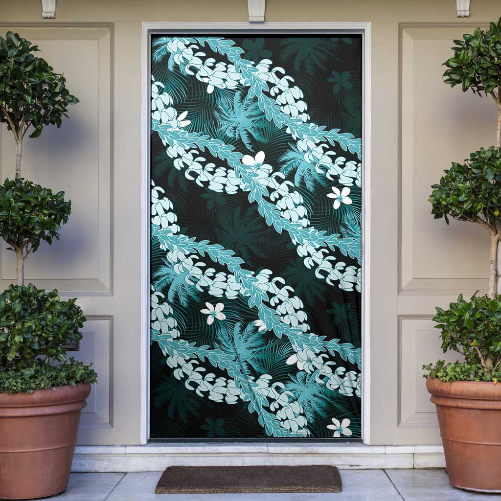 Puakenikeni Maile Lei Door Cover Frangipani Turquoise Tropical Leaves LT01 Turquoise - Polynesian Pride