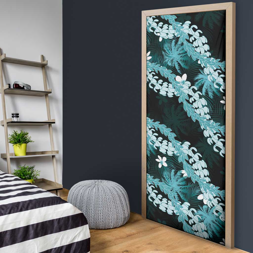 Puakenikeni Maile Lei Door Cover Frangipani Turquoise Tropical Leaves LT01 - Polynesian Pride