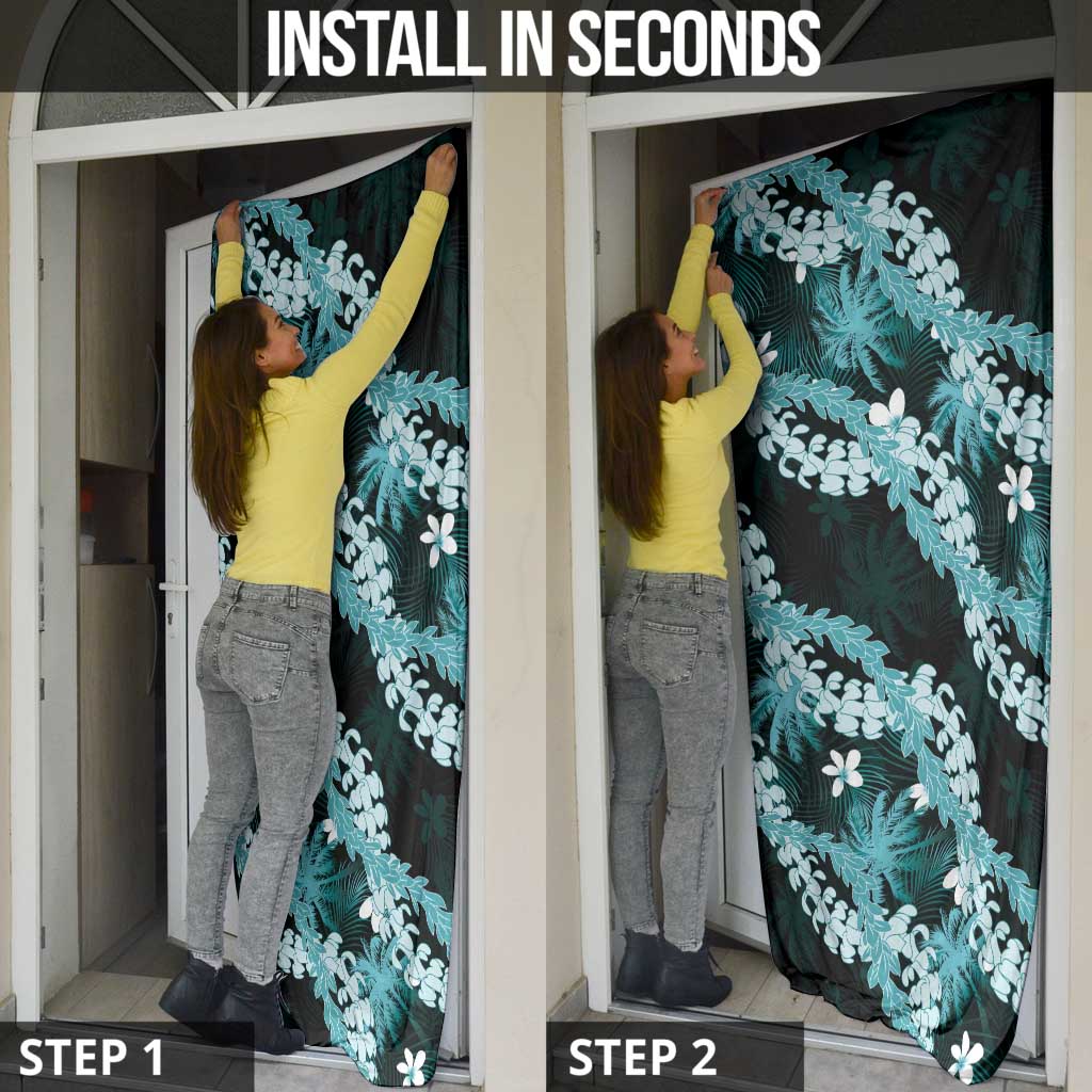 Puakenikeni Maile Lei Door Cover Frangipani Turquoise Tropical Leaves LT01 - Polynesian Pride