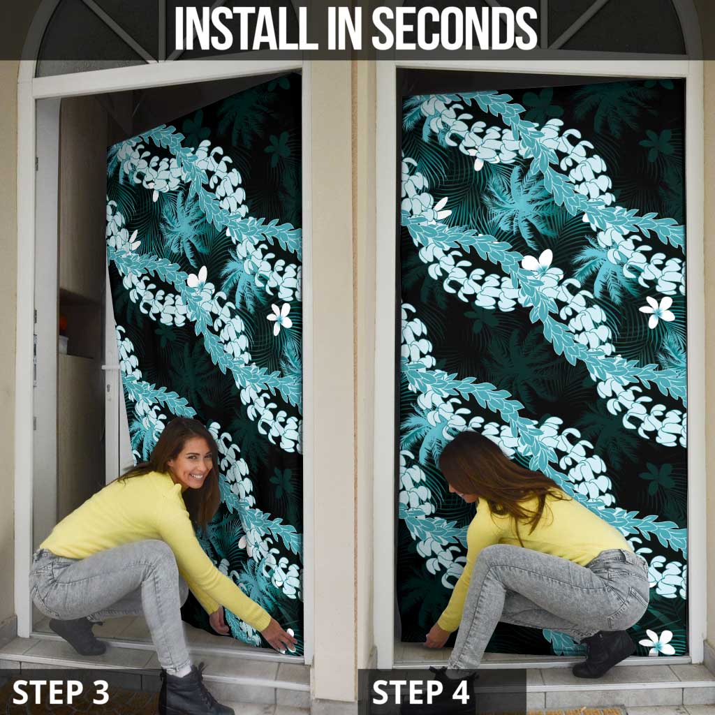 Puakenikeni Maile Lei Door Cover Frangipani Turquoise Tropical Leaves LT01 - Polynesian Pride