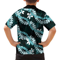 Puakenikeni Maile Lei Family Matching Long Sleeve Bodycon Dress and Hawaiian Shirt Frangipani Turquoise Tropical Leaves LT01 - Polynesian Pride