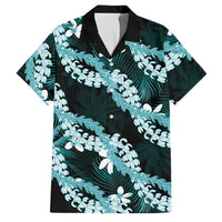 Puakenikeni Maile Lei Family Matching Long Sleeve Bodycon Dress and Hawaiian Shirt Frangipani Turquoise Tropical Leaves LT01 Dad's Shirt - Short Sleeve Turquoise - Polynesian Pride