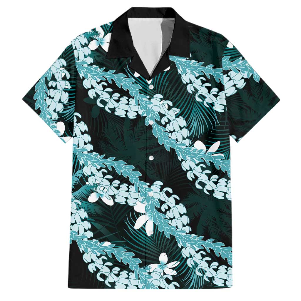 Puakenikeni Maile Lei Family Matching Mermaid Dress and Hawaiian Shirt Frangipani Turquoise Tropical Leaves LT01 Dad's Shirt - Short Sleeve Turquoise - Polynesian Pride