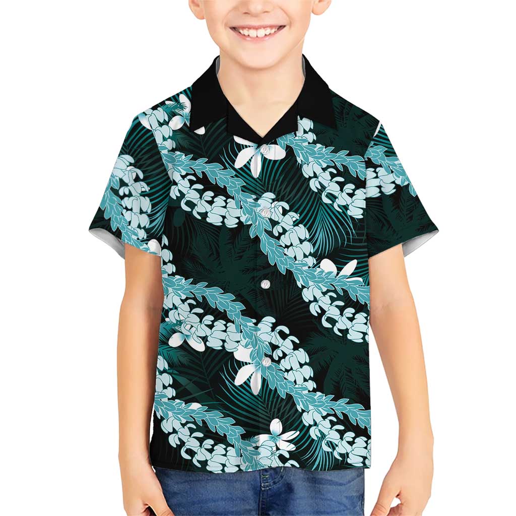 Puakenikeni Maile Lei Family Matching Puletasi and Hawaiian Shirt Frangipani Turquoise Tropical Leaves LT01 Son's Shirt Turquoise - Polynesian Pride