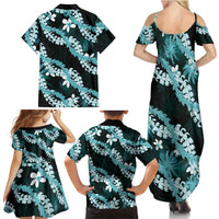 Puakenikeni Maile Lei Family Matching Summer Maxi Dress and Hawaiian Shirt Frangipani Turquoise Tropical Leaves LT01 - Polynesian Pride