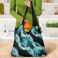Puakenikeni Maile Lei Grocery Bag Frangipani Turquoise Tropical Leaves