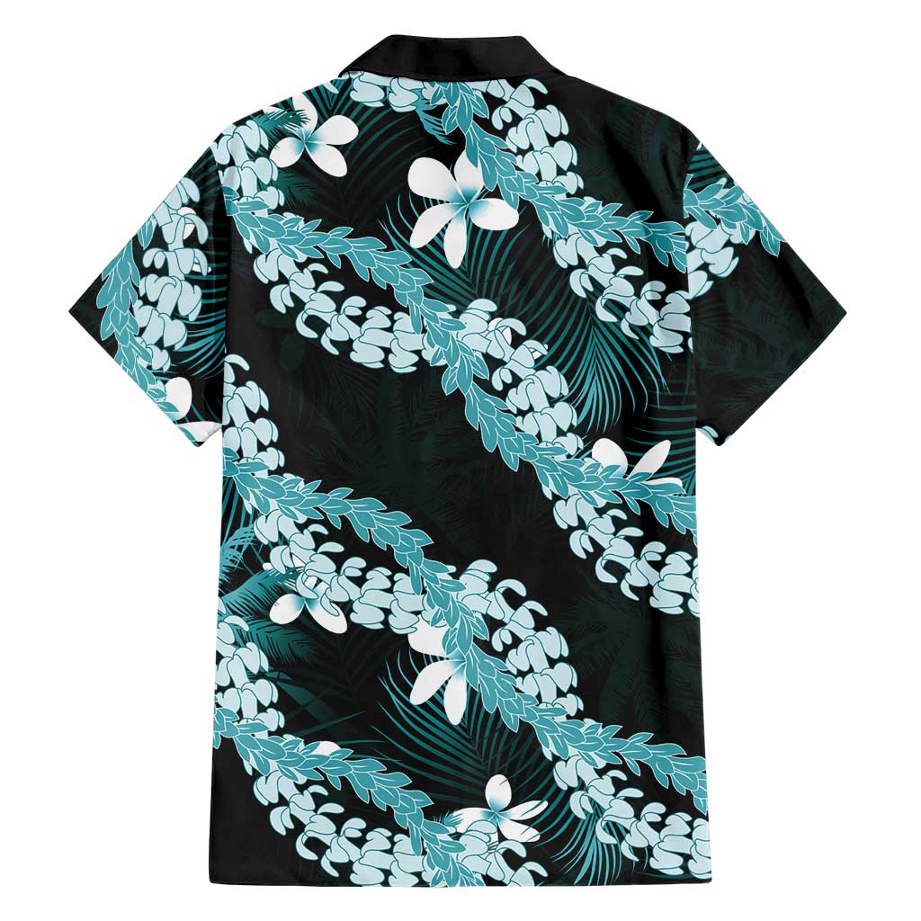 Puakenikeni Maile Lei Hawaiian Shirt Frangipani Turquoise Tropical Leaves