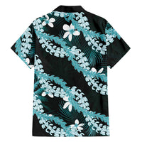 Puakenikeni Maile Lei Hawaiian Shirt Frangipani Turquoise Tropical Leaves