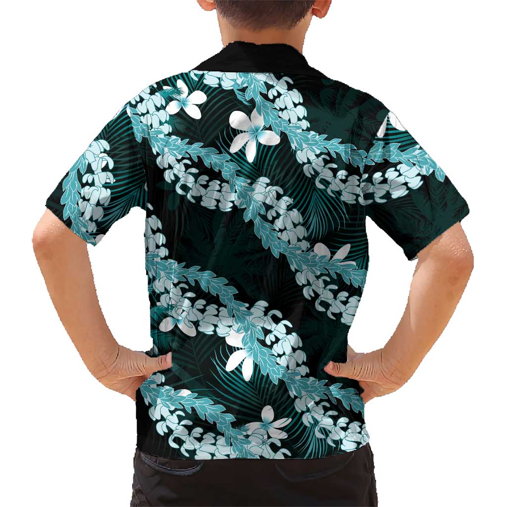 Puakenikeni Maile Lei Hawaiian Shirt Frangipani Turquoise Tropical Leaves