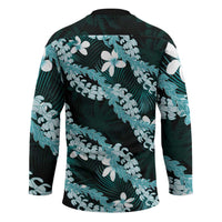 Puakenikeni Maile Lei Hockey Jersey Frangipani Turquoise Tropical Leaves LT01 - Polynesian Pride
