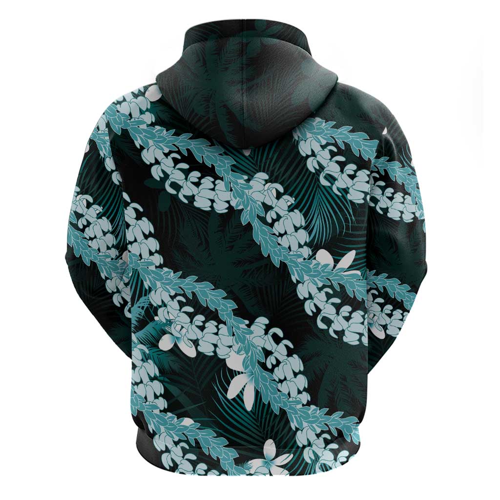 Puakenikeni Maile Lei Hoodie Frangipani Turquoise Tropical Leaves