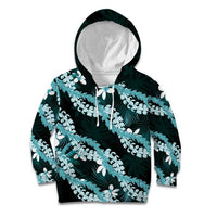 Puakenikeni Maile Lei Kid Hoodie Frangipani Turquoise Tropical Leaves LT01 Hoodie Turquoise - Polynesian Pride