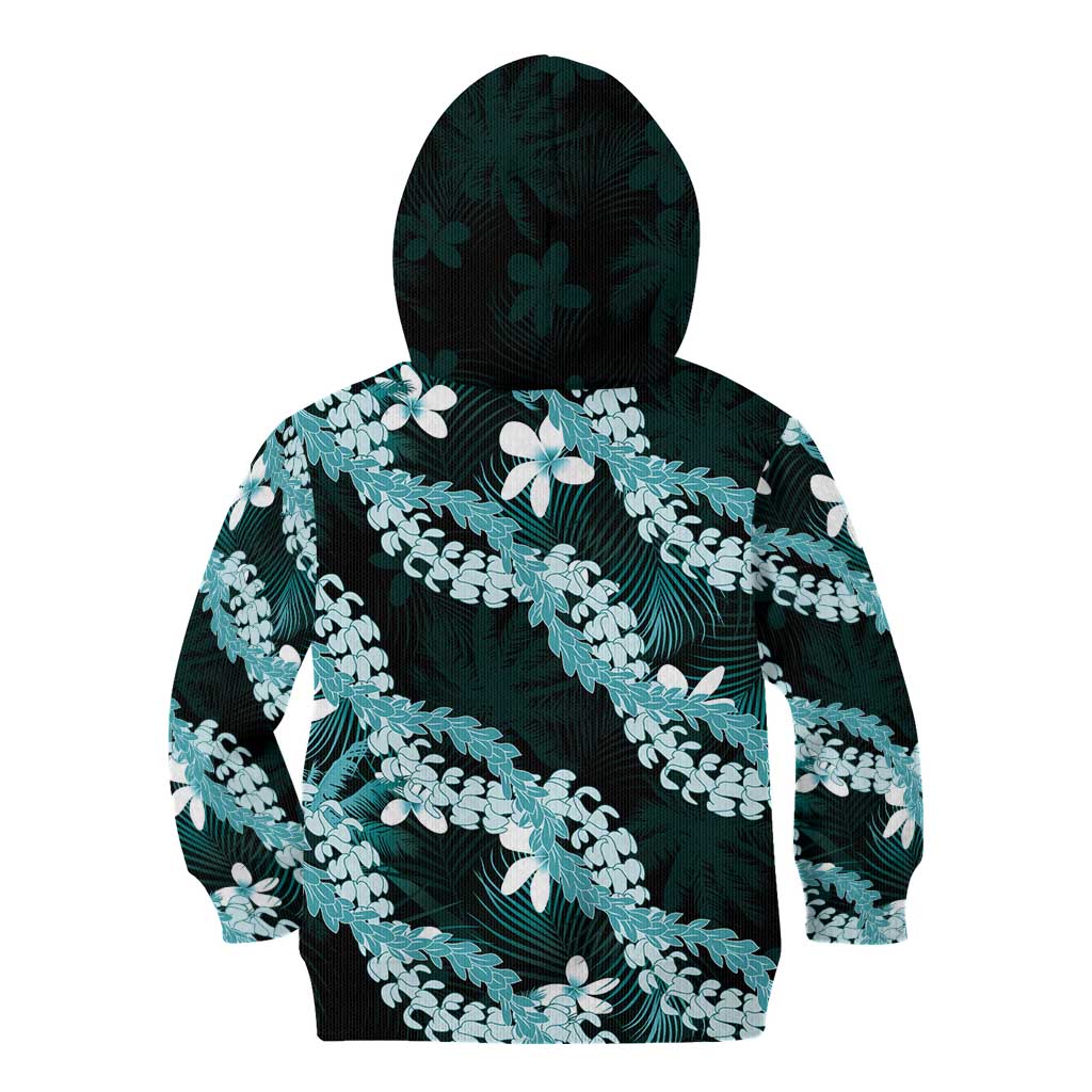 Puakenikeni Maile Lei Kid Hoodie Frangipani Turquoise Tropical Leaves LT01 - Polynesian Pride