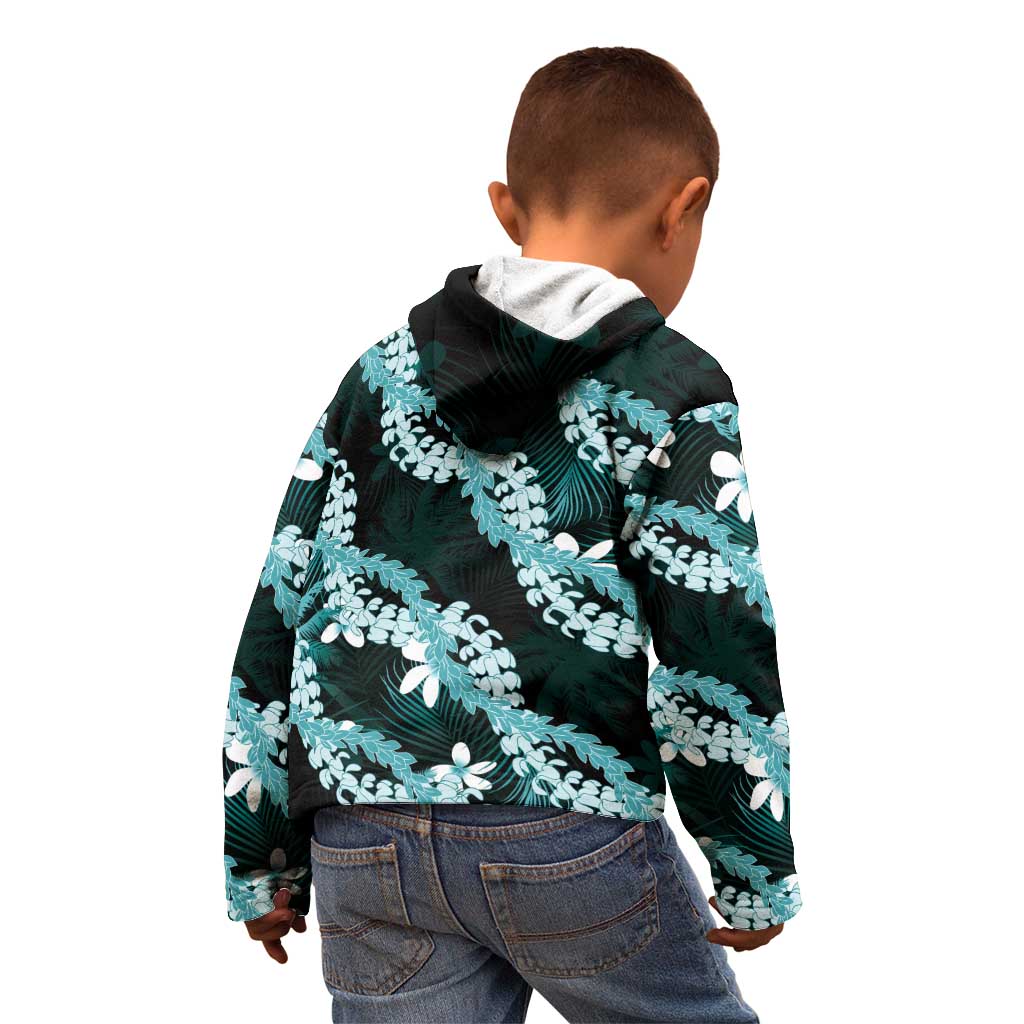 Puakenikeni Maile Lei Kid Hoodie Frangipani Turquoise Tropical Leaves LT01 - Polynesian Pride