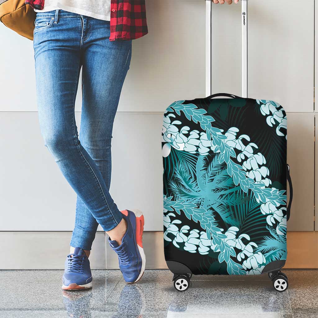 Puakenikeni Maile Lei Luggage Cover Frangipani Turquoise Tropical Leaves LT01 - Polynesian Pride