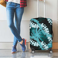 Puakenikeni Maile Lei Luggage Cover Frangipani Turquoise Tropical Leaves LT01 - Polynesian Pride