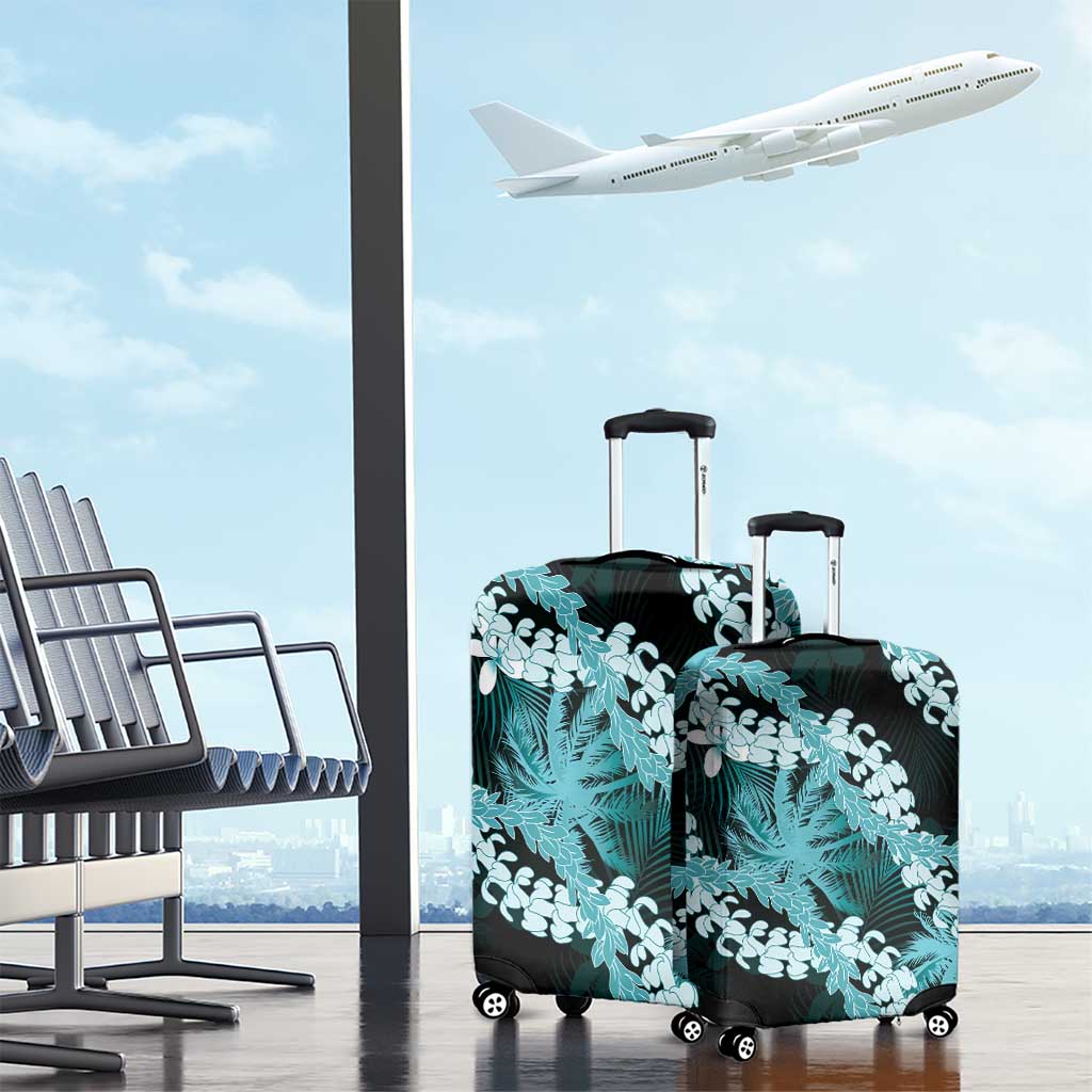 Puakenikeni Maile Lei Luggage Cover Frangipani Turquoise Tropical Leaves LT01 - Polynesian Pride