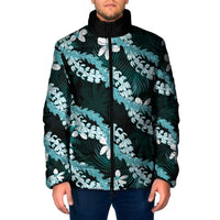 Puakenikeni Maile Lei Padded Jacket Frangipani Turquoise Tropical Leaves LT01 Men Turquoise - Polynesian Pride