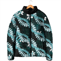 Puakenikeni Maile Lei Padded Jacket Frangipani Turquoise Tropical Leaves LT01 - Polynesian Pride