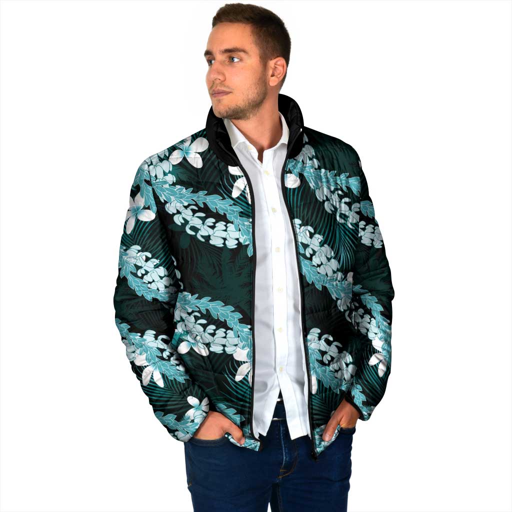 Puakenikeni Maile Lei Padded Jacket Frangipani Turquoise Tropical Leaves LT01 - Polynesian Pride