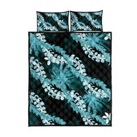 Puakenikeni Maile Lei Quilt Bed Set Frangipani Turquoise Tropical Leaves