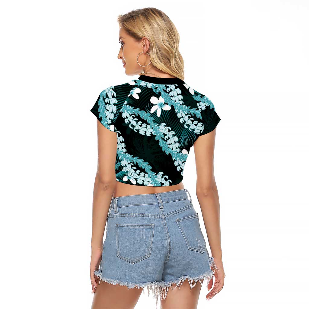 Puakenikeni Maile Lei Raglan Cropped T Shirt Frangipani Turquoise Tropical Leaves LT01 - Polynesian Pride