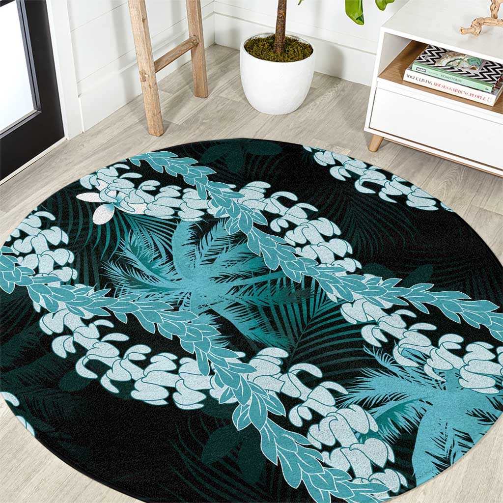 Puakenikeni Maile Lei Round Carpet Frangipani Turquoise Tropical Leaves