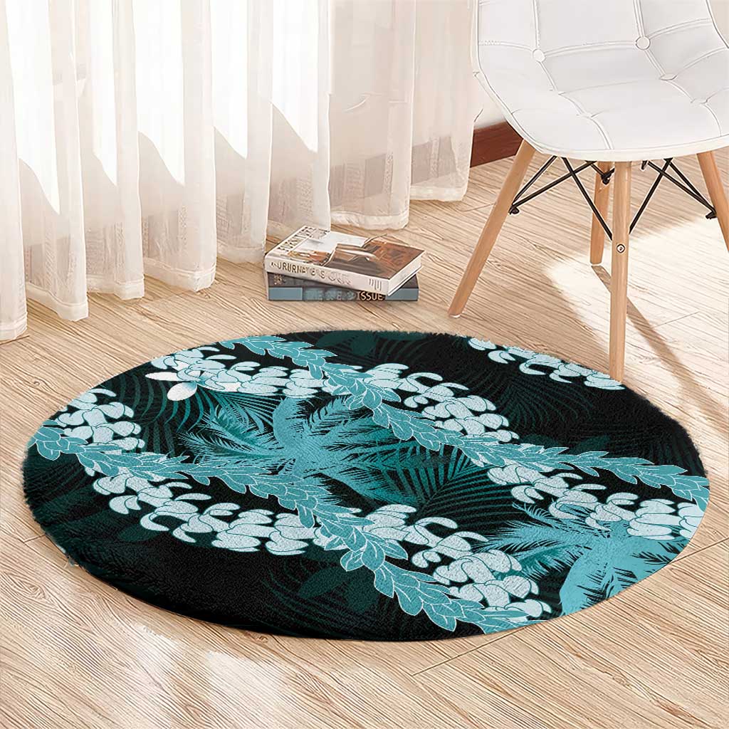 Puakenikeni Maile Lei Round Carpet Frangipani Turquoise Tropical Leaves