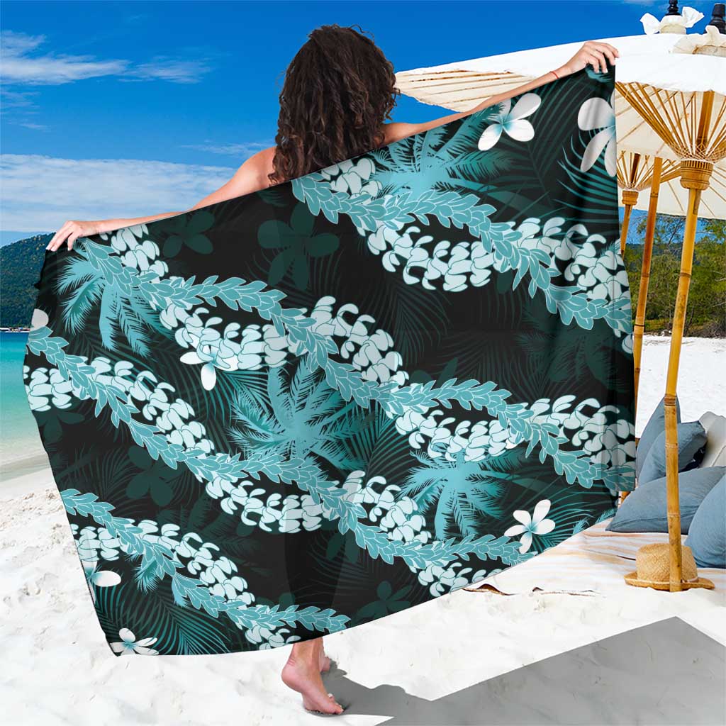 Puakenikeni Maile Lei Sarong Frangipani Turquoise Tropical Leaves LT01 One Size 44 x 66 inches Turquoise - Polynesian Pride