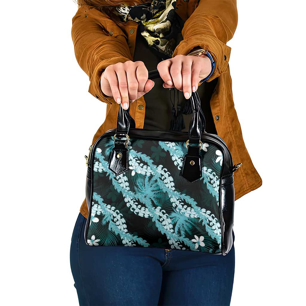 Puakenikeni Maile Lei Shoulder Handbag Frangipani Turquoise Tropical Leaves LT01 One Size Turquoise - Polynesian Pride
