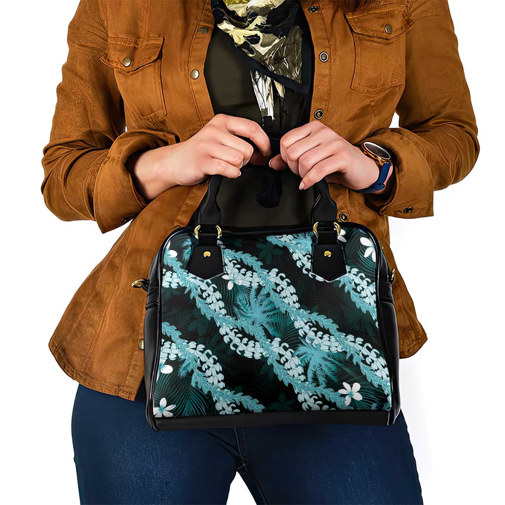 Puakenikeni Maile Lei Shoulder Handbag Frangipani Turquoise Tropical Leaves LT01 - Polynesian Pride