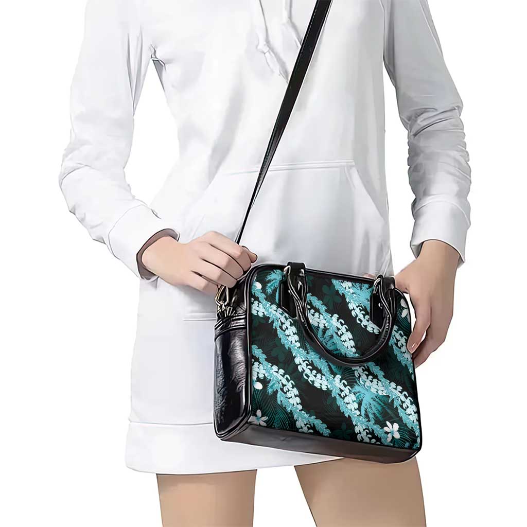 Puakenikeni Maile Lei Shoulder Handbag Frangipani Turquoise Tropical Leaves LT01 - Polynesian Pride