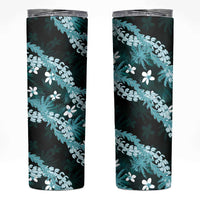 Puakenikeni Maile Lei Skinny Tumbler Frangipani Turquoise Tropical Leaves