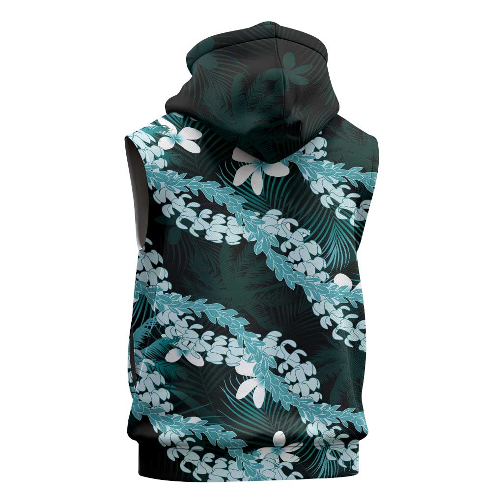 Puakenikeni Maile Lei Sleeveless Zip Hoodie Frangipani Turquoise Tropical Leaves LT01 - Polynesian Pride