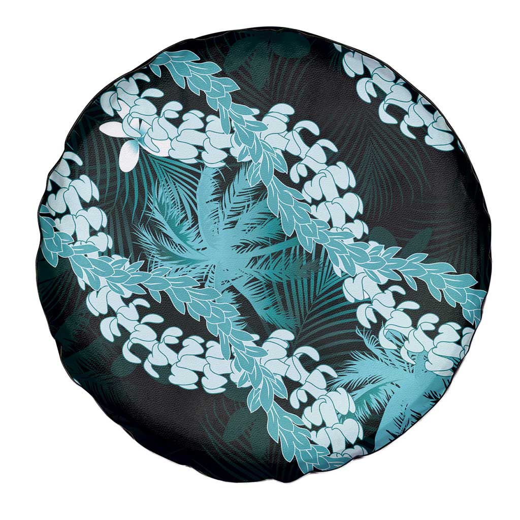 Puakenikeni Maile Lei Spare Tire Cover Frangipani Turquoise Tropical Leaves LT01 - Polynesian Pride