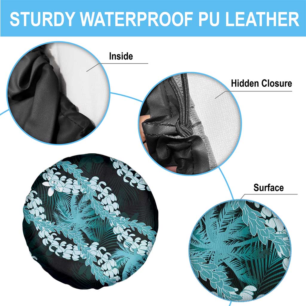 Puakenikeni Maile Lei Spare Tire Cover Frangipani Turquoise Tropical Leaves LT01 - Polynesian Pride
