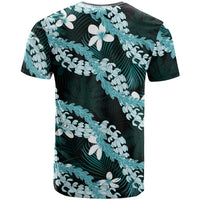 Puakenikeni Maile Lei T Shirt Frangipani Turquoise Tropical Leaves