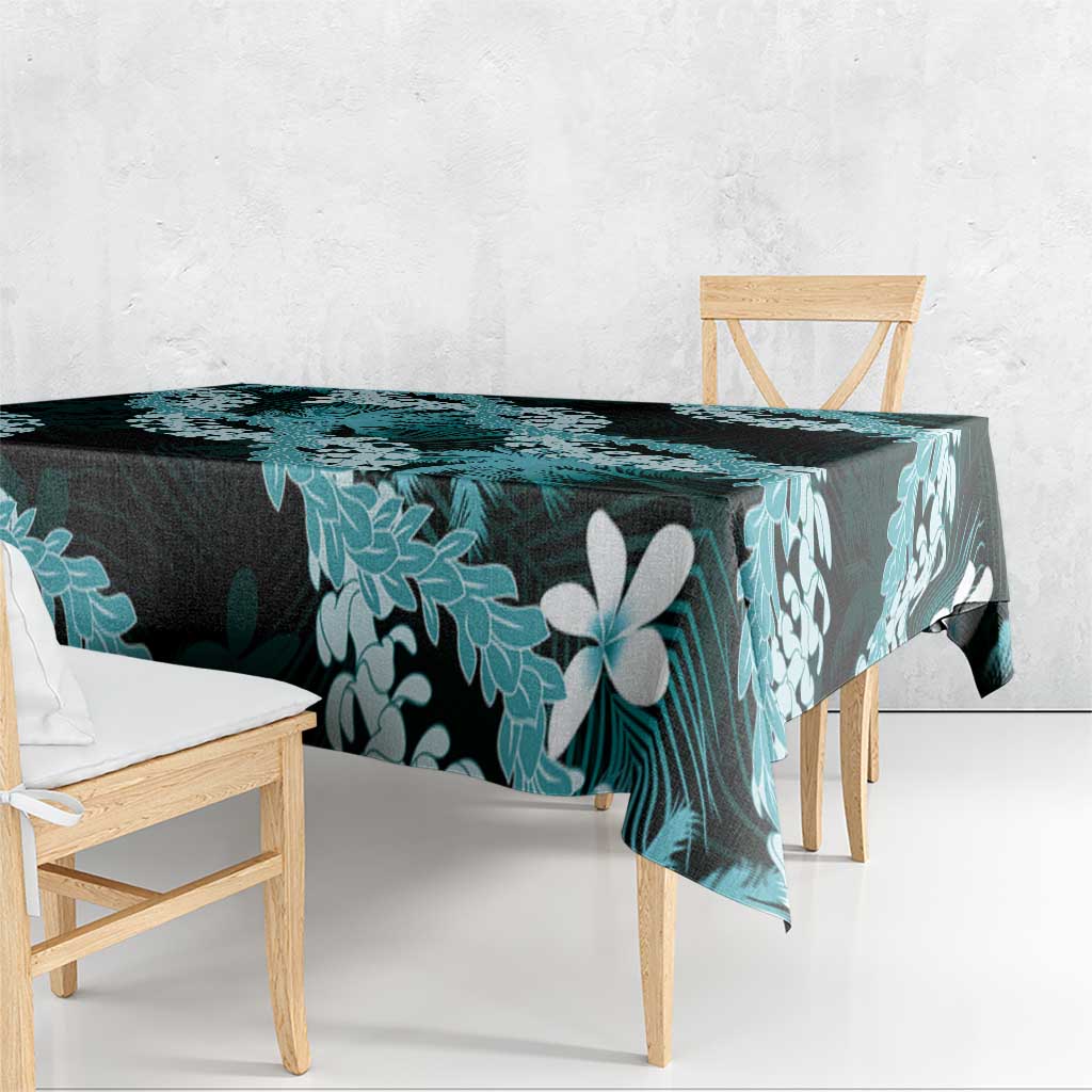 Puakenikeni Maile Lei Tablecloth Frangipani Turquoise Tropical Leaves
