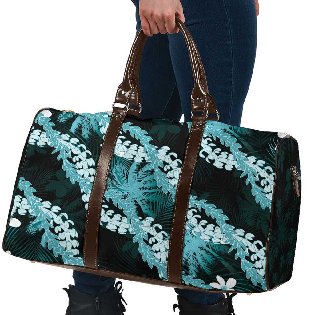 Puakenikeni Maile Lei Travel Bag Frangipani Turquoise Tropical Leaves