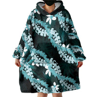 Puakenikeni Maile Lei Wearable Blanket Hoodie Frangipani Turquoise Tropical Leaves LT01 - Polynesian Pride