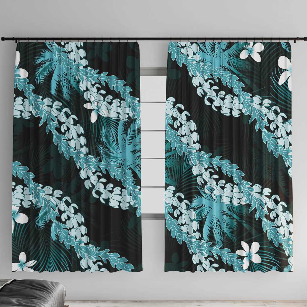 Puakenikeni Maile Lei Window Curtain Frangipani Turquoise Tropical Leaves
