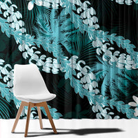 Puakenikeni Maile Lei Window Curtain Frangipani Turquoise Tropical Leaves
