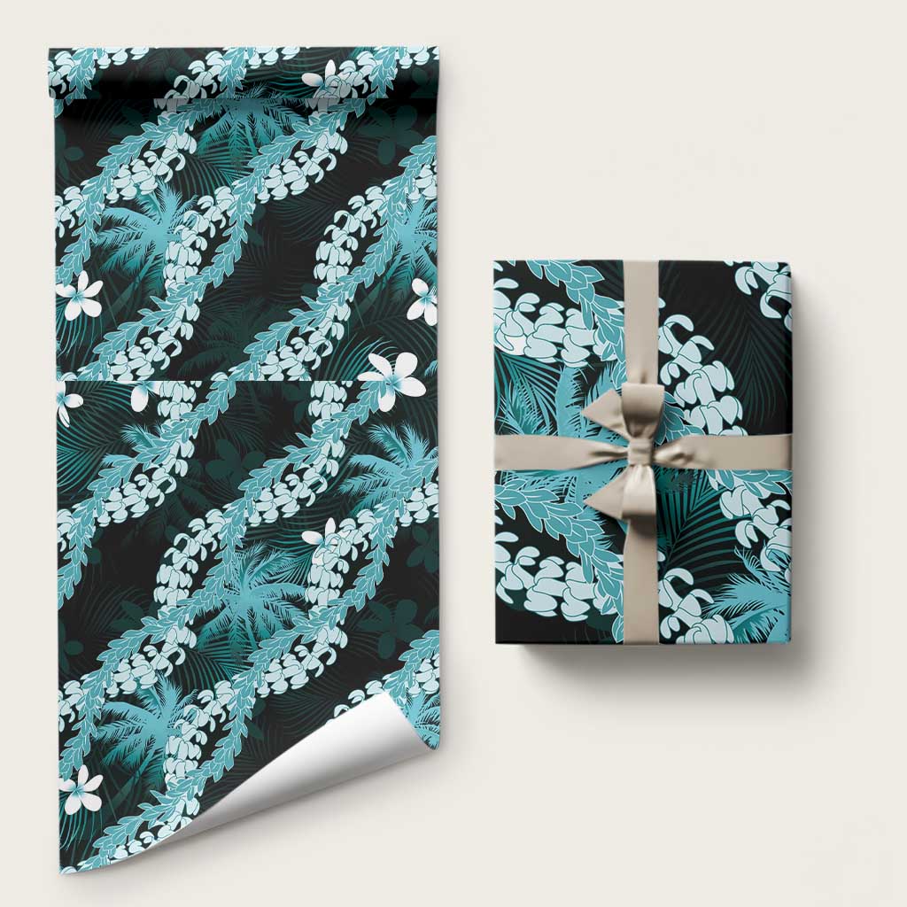 Puakenikeni Maile Lei Wrapping Paper Frangipani Turquoise Tropical Leaves