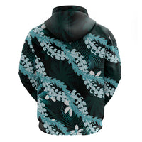 Puakenikeni Maile Lei Zip Hoodie Frangipani Turquoise Tropical Leaves LT01 - Polynesian Pride