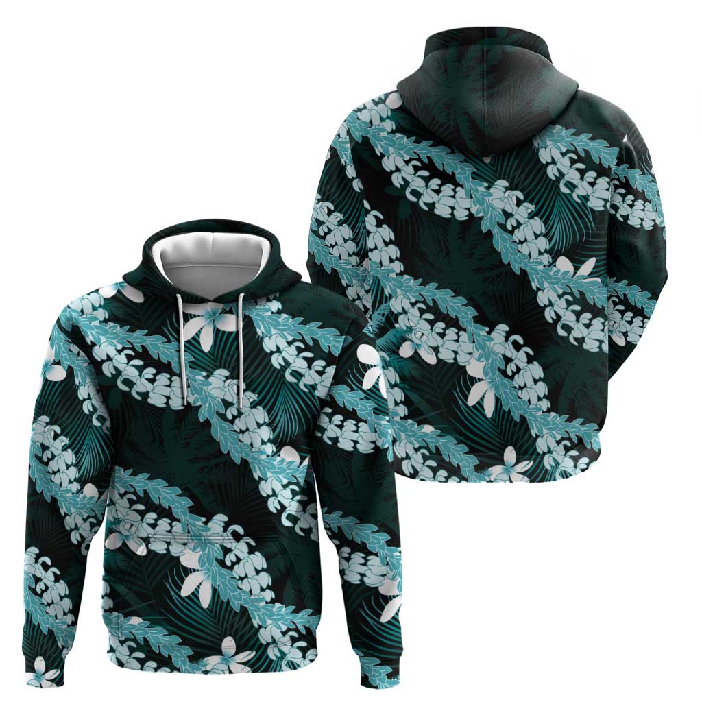Puakenikeni Maile Lei Zip Hoodie Frangipani Turquoise Tropical Leaves LT01 - Polynesian Pride