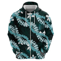 Puakenikeni Maile Lei Zip Hoodie Frangipani Turquoise Tropical Leaves LT01 - Polynesian Pride